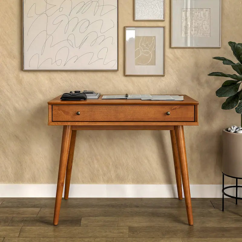 Bureau d'écriture en bois massif du milieu du siècle avec tiroir, finition chêne blanc, marron, noir