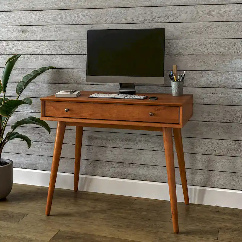 Bureau d'écriture en bois massif du milieu du siècle avec tiroir, finition chêne blanc, marron, noir