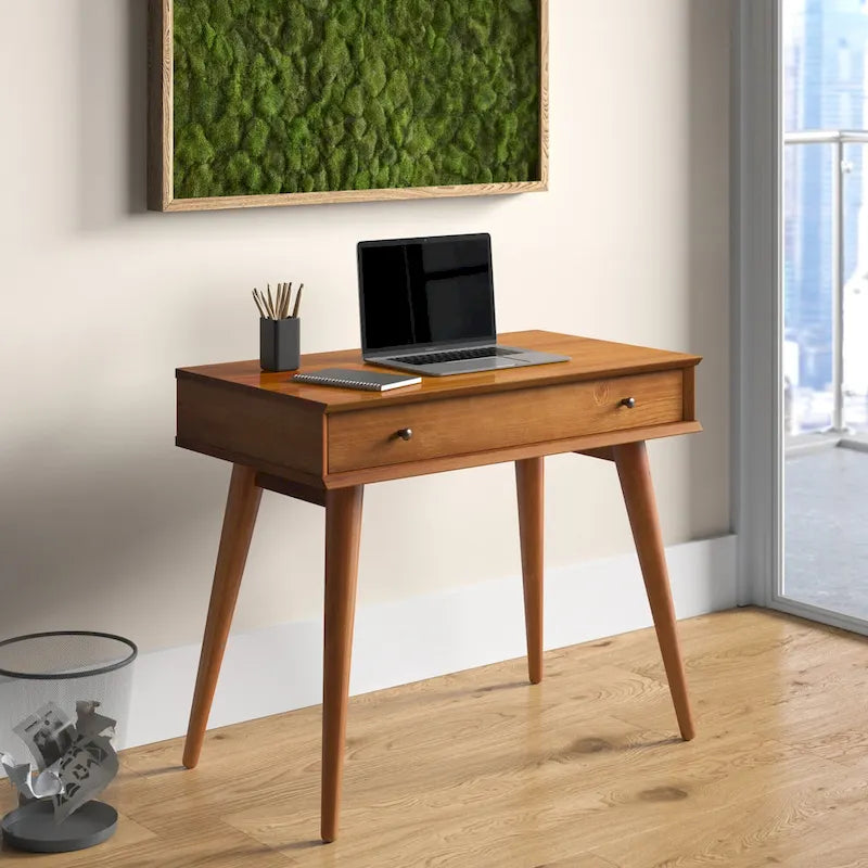 Bureau d'écriture en bois massif du milieu du siècle avec tiroir, finition chêne blanc, marron, noir