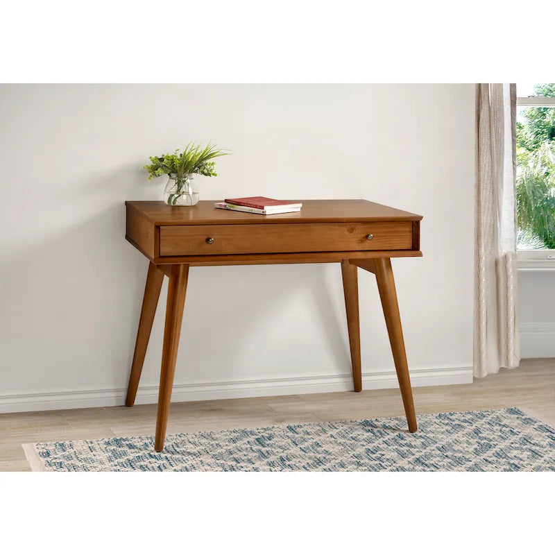 Bureau d'écriture en bois massif du milieu du siècle avec tiroir, finition chêne blanc, marron, noir