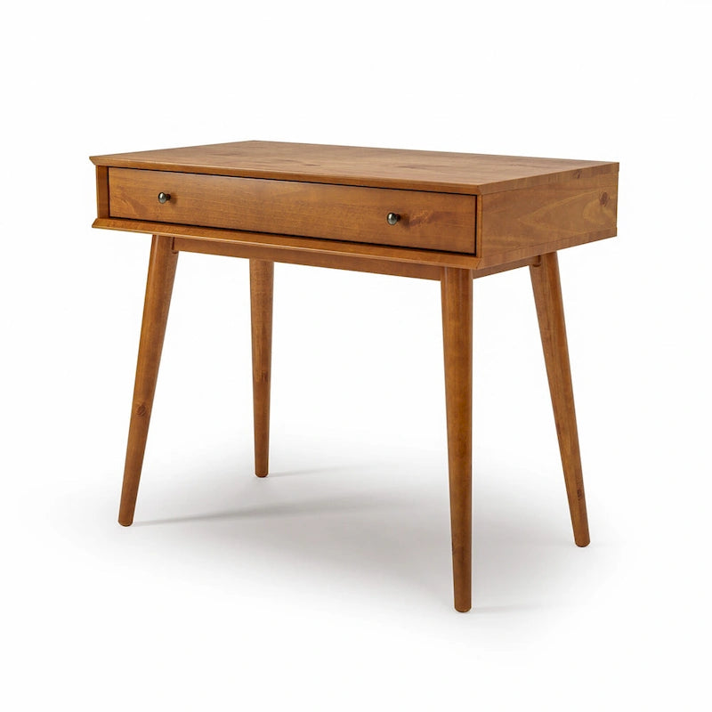 Bureau d'écriture en bois massif du milieu du siècle avec tiroir, finition chêne blanc, marron, noir