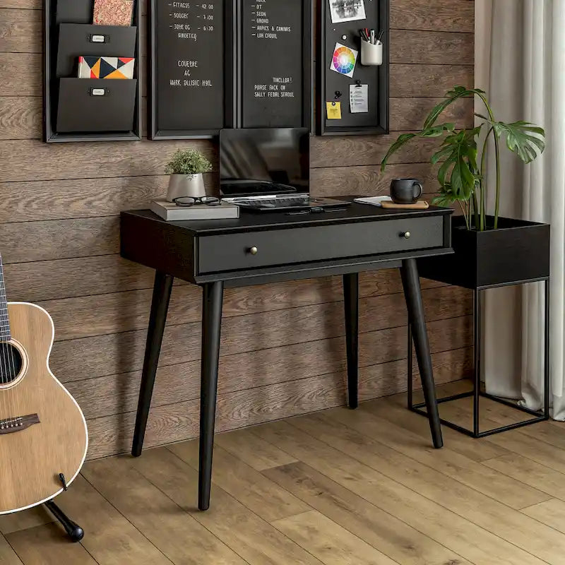 Bureau d'écriture en bois massif du milieu du siècle avec tiroir, finition chêne blanc, marron, noir
