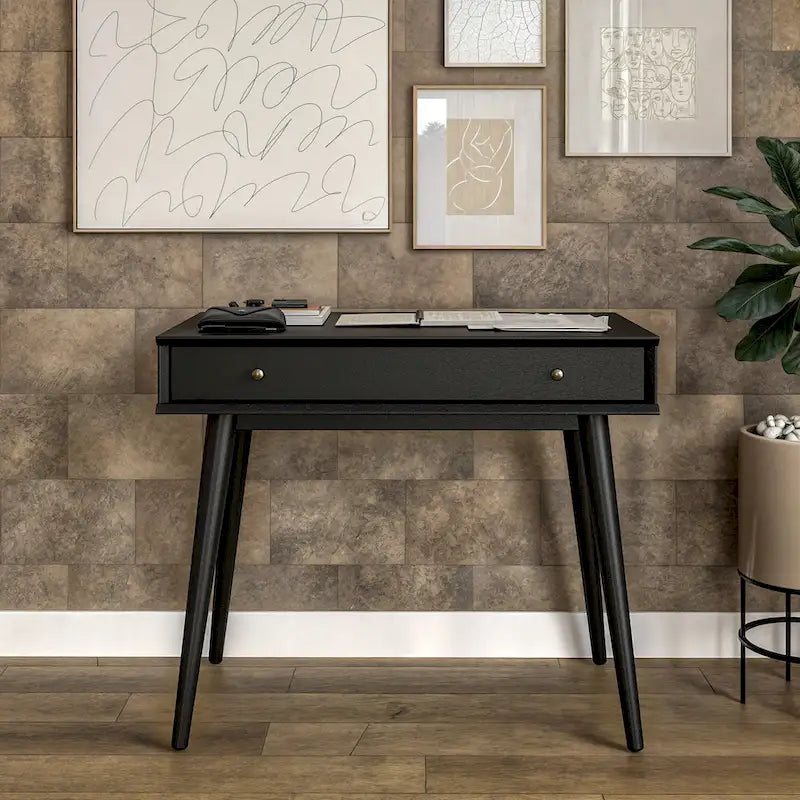 Bureau d'écriture en bois massif du milieu du siècle avec tiroir, finition chêne blanc, marron, noir
