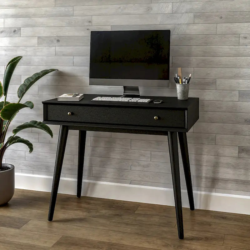 Bureau d'écriture en bois massif du milieu du siècle avec tiroir, finition chêne blanc, marron, noir