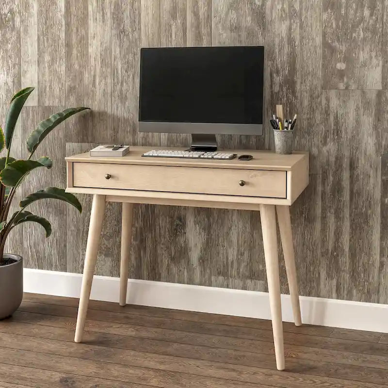 Bureau d'écriture en bois massif du milieu du siècle avec tiroir, finition chêne blanc, marron, noir
