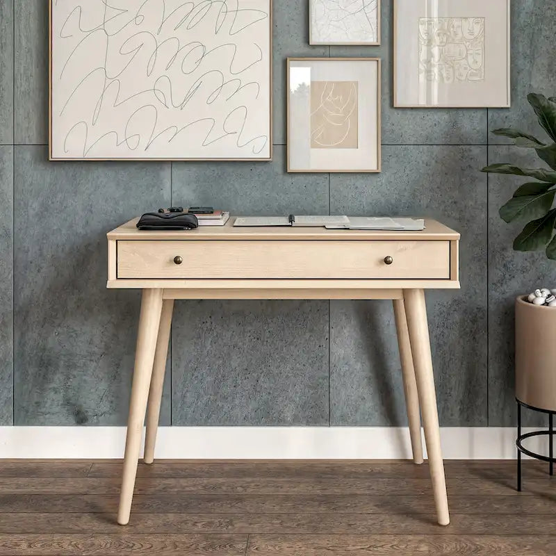 Bureau d'écriture en bois massif du milieu du siècle avec tiroir, finition chêne blanc, marron, noir