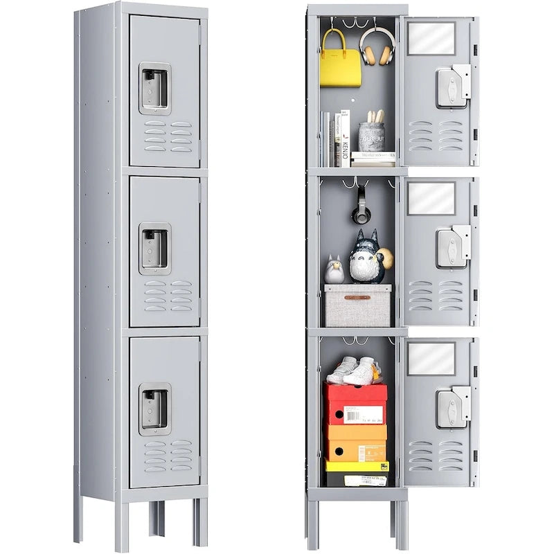 Meuble de rangement à 3 portes en métal avec moraillon gris