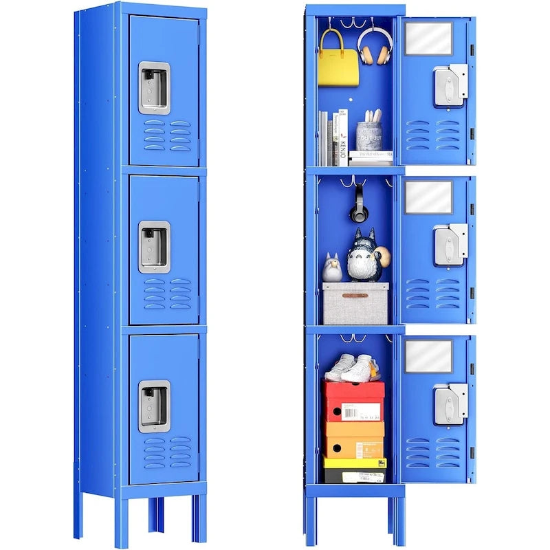 Meuble de rangement à 3 portes en métal avec moraillon gris
