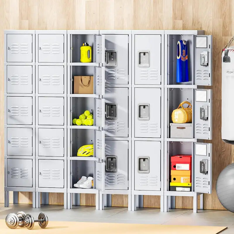 Meuble de rangement à 3 portes en métal avec moraillon gris