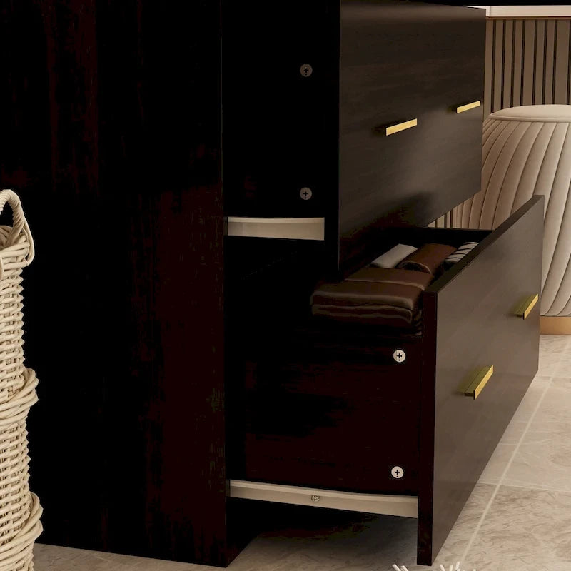 Armoire de chambre moderne avec miroir, tiroirs et tringle de rangement