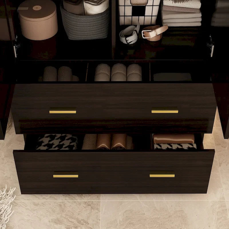 Armoire de chambre moderne avec miroir, tiroirs et tringle de rangement