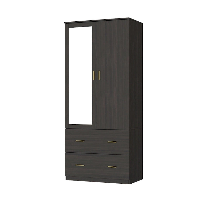 Armoire de chambre moderne avec miroir, tiroirs et tringle de rangement