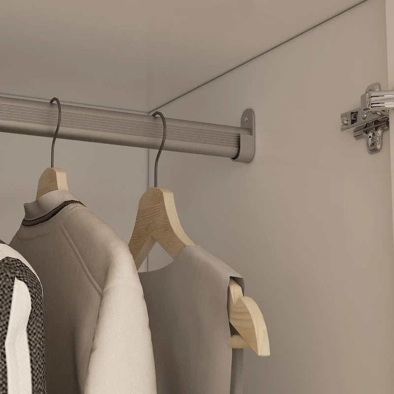 Armoire de chambre moderne avec miroir, tiroirs et tringle de rangement