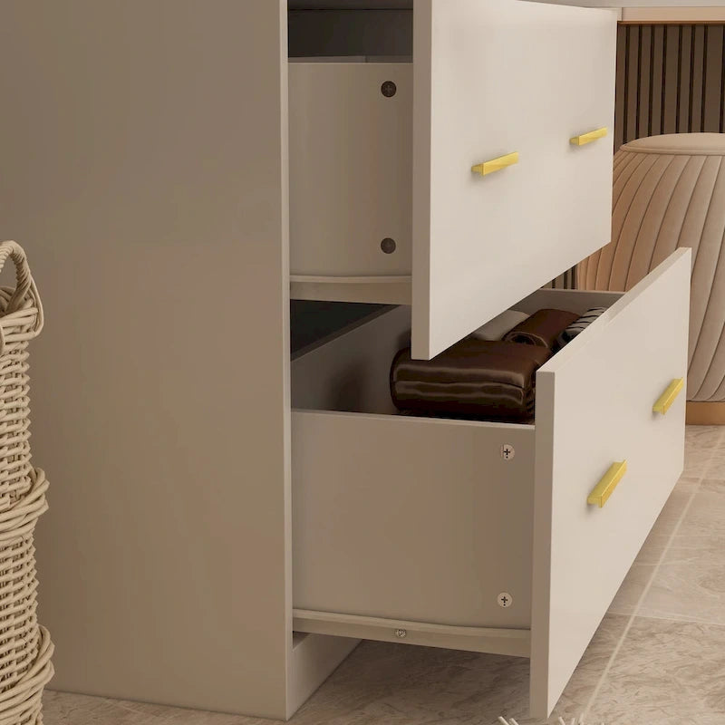 Armoire de chambre moderne avec miroir, tiroirs et tringle de rangement