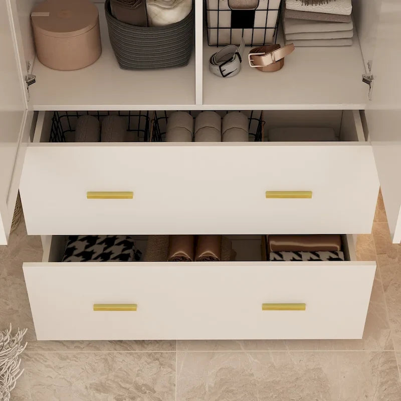 Armoire de chambre moderne avec miroir, tiroirs et tringle de rangement