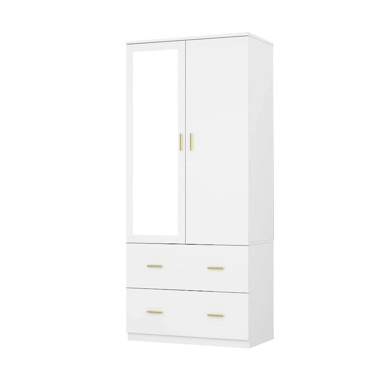 Armoire de chambre moderne avec miroir, tiroirs et tringle de rangement
