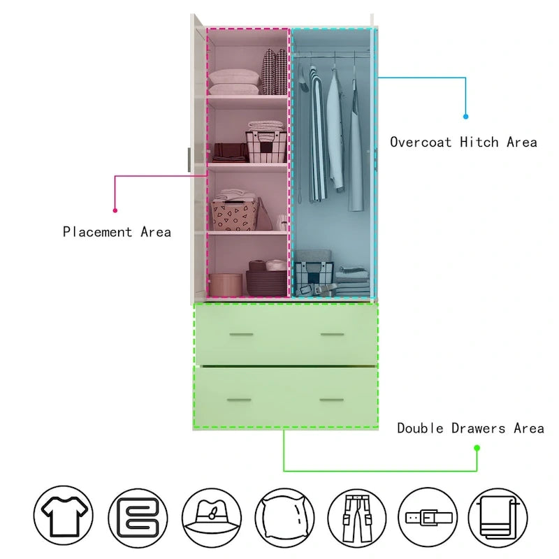 Armoire de chambre moderne avec miroir, tiroirs et tringle de rangement