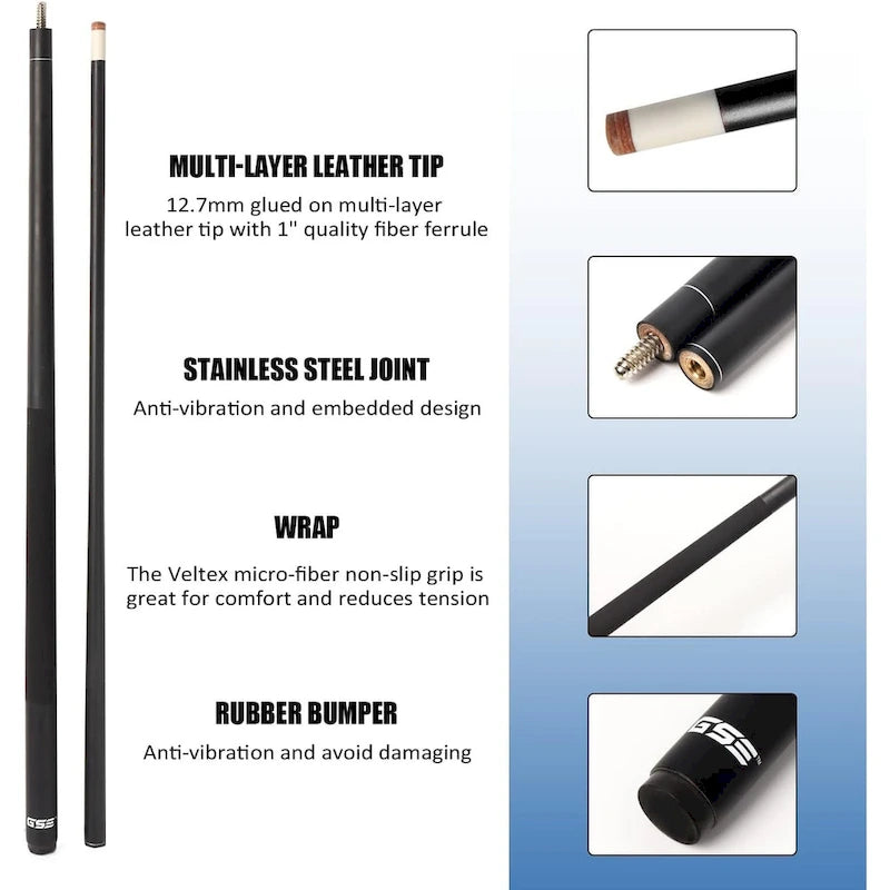 Queue de billard en fibre de verre noire mate en 2 parties de 147 cm