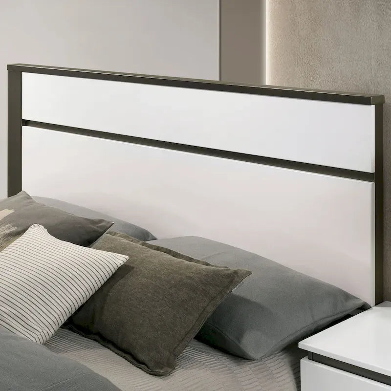 Lit plateforme blanc contemporain très lustré avec tiroirs de rangement