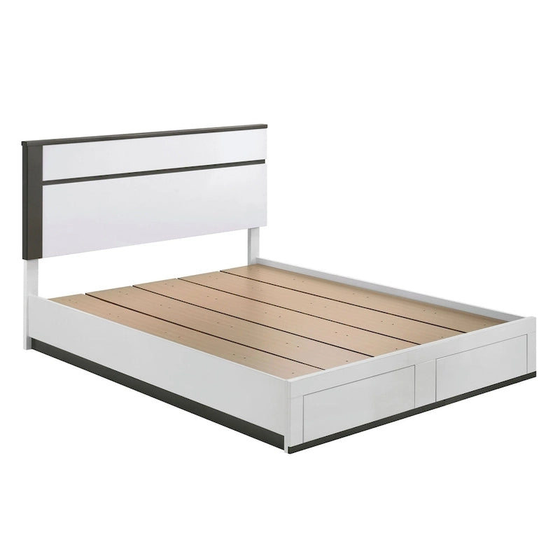Lit plateforme blanc contemporain très lustré avec tiroirs de rangement