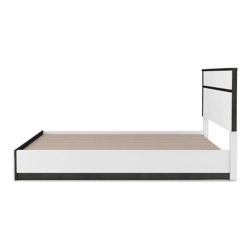 Lit plateforme blanc contemporain très lustré avec tiroirs de rangement