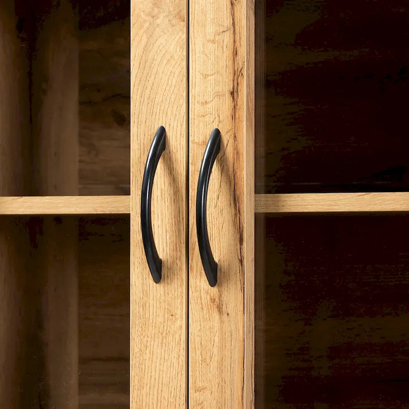 Meuble de cuisine moderne en bois couleur chêne avec portes vitrées et tiroir de rangement