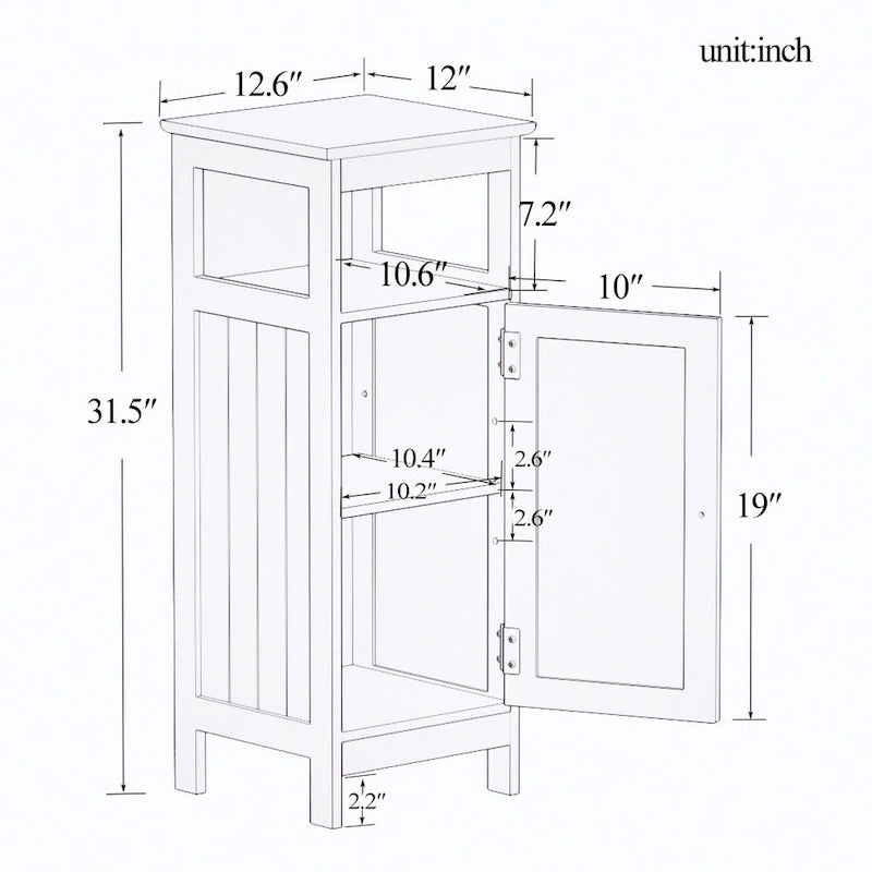 Meuble de rangement blanc à porte simple avec étagère réglable et dessus ouvert