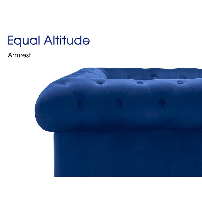 Canapé Chesterfield en velours vert avec capitonnage profond et pieds en chêne