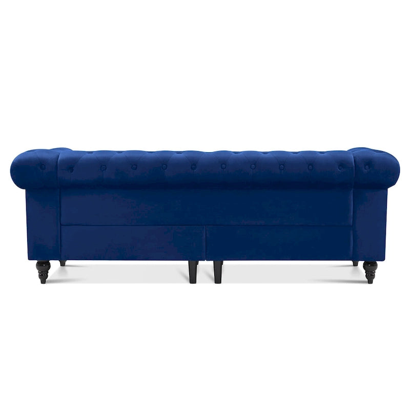 Canapé Chesterfield en velours vert avec capitonnage profond et pieds en chêne