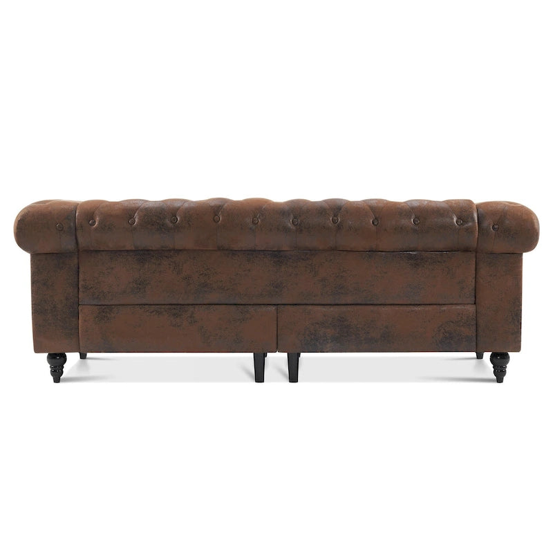 Canapé Chesterfield en velours vert avec capitonnage profond et pieds en chêne