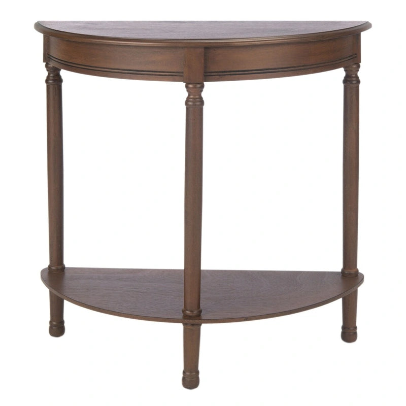 Console demi-lune avec étagère inférieure et pieds tournés