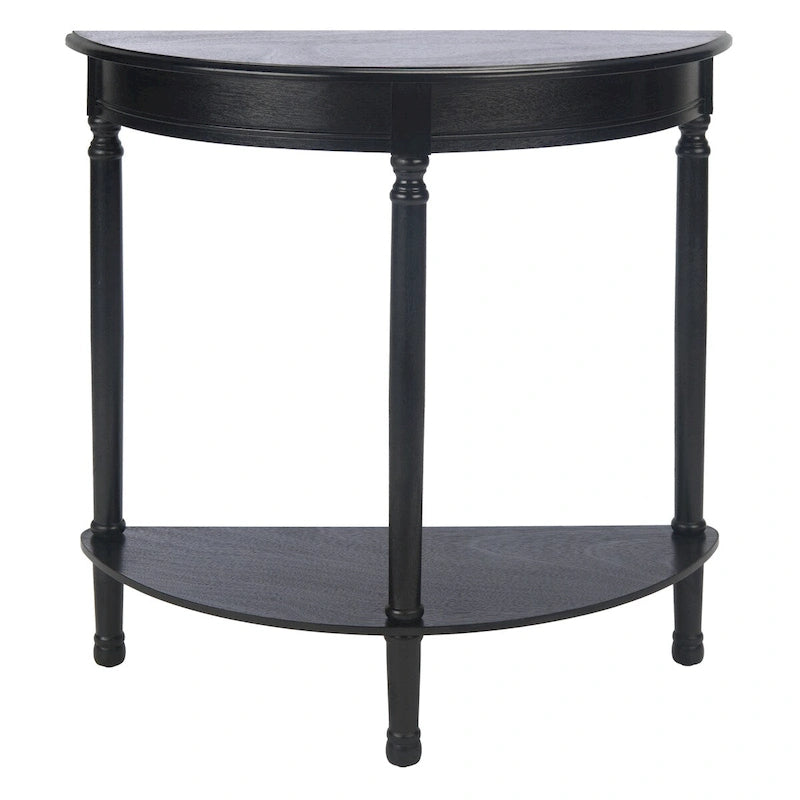 Console demi-lune avec étagère inférieure et pieds tournés