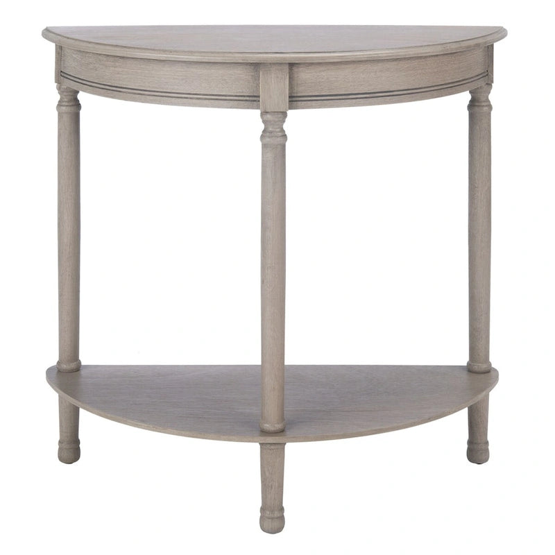 Console demi-lune avec étagère inférieure et pieds tournés