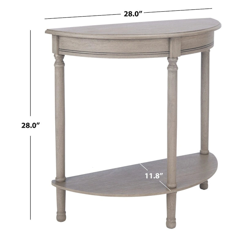 Console demi-lune avec étagère inférieure et pieds tournés