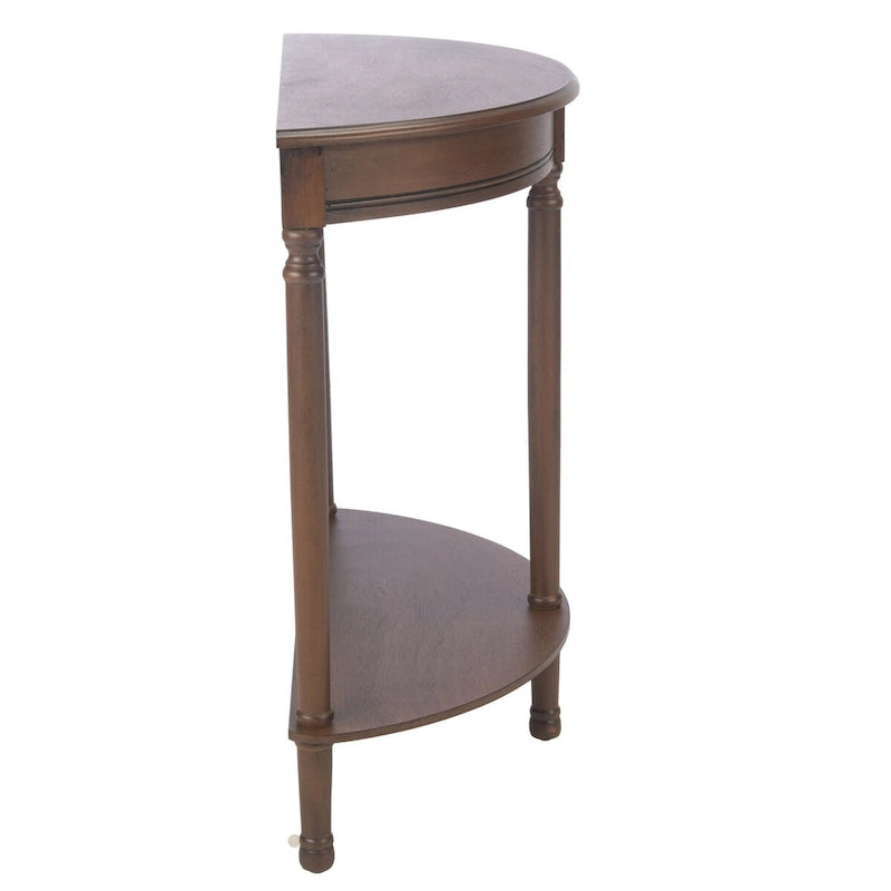 Console demi-lune avec étagère inférieure et pieds tournés