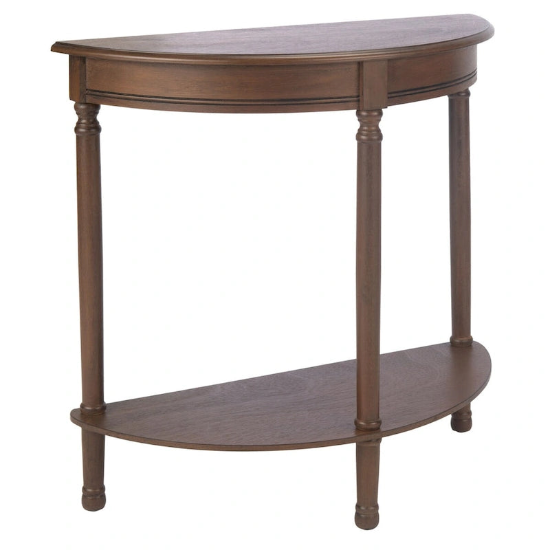 Console demi-lune avec étagère inférieure et pieds tournés