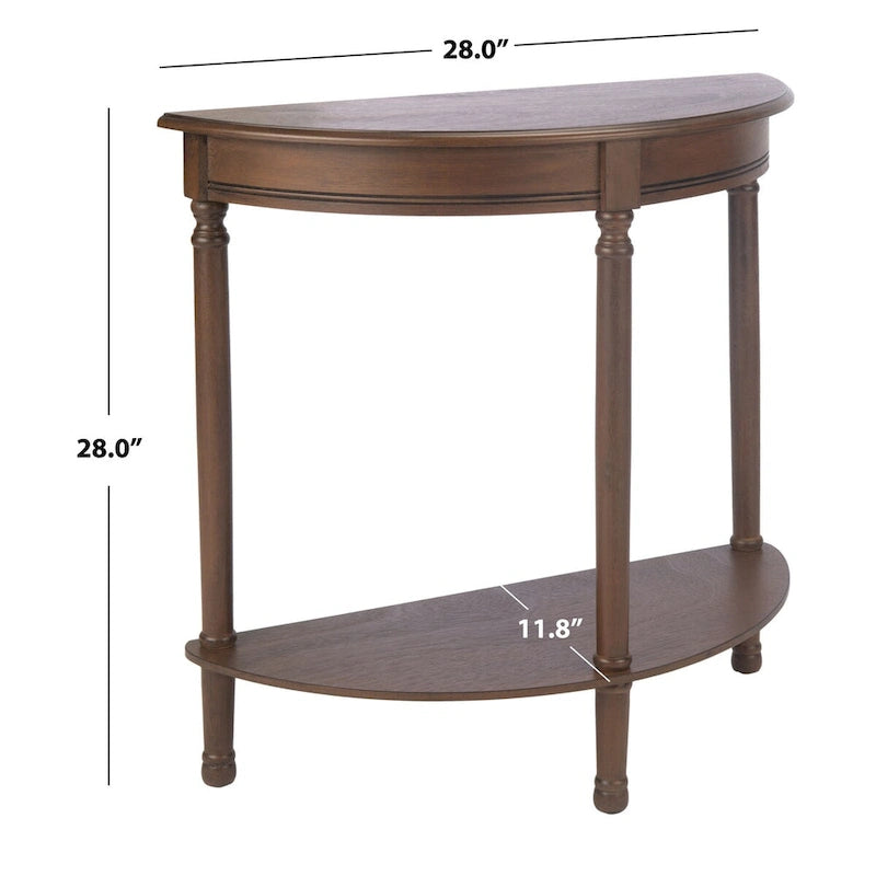 Console demi-lune avec étagère inférieure et pieds tournés
