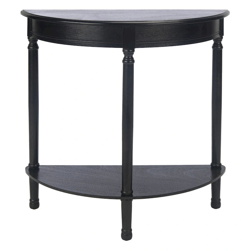 Console demi-lune avec étagère inférieure et pieds tournés