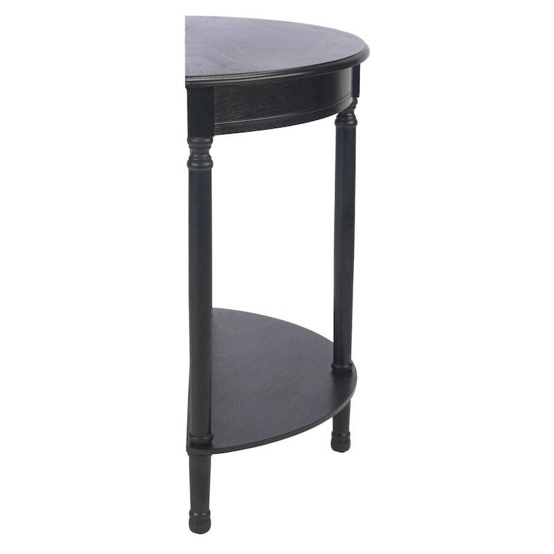 Console demi-lune avec étagère inférieure et pieds tournés