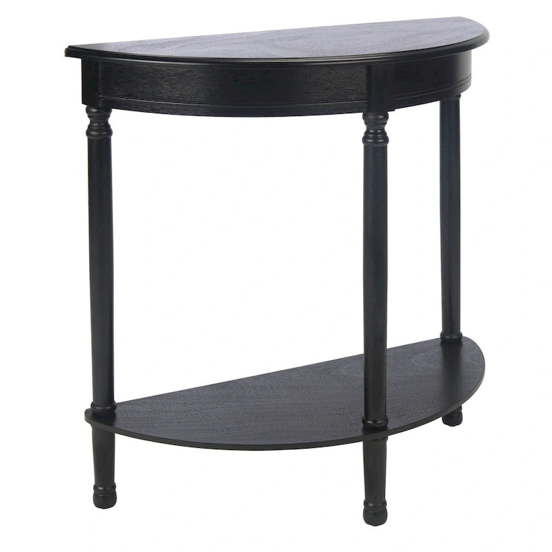 Console demi-lune avec étagère inférieure et pieds tournés
