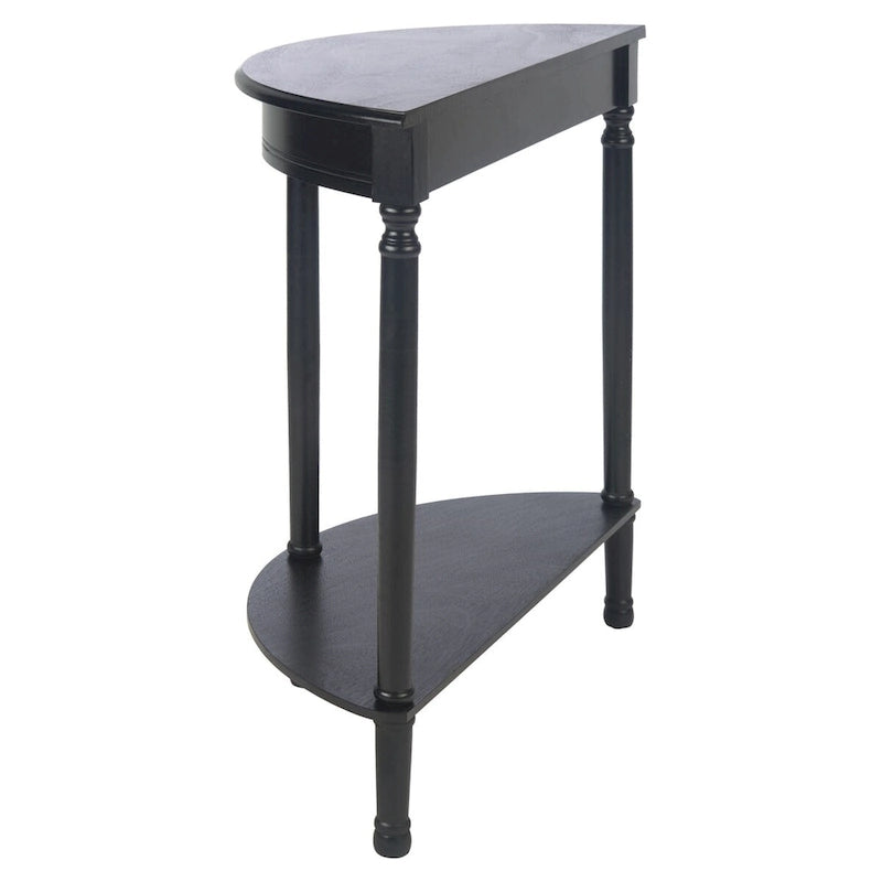 Console demi-lune avec étagère inférieure et pieds tournés