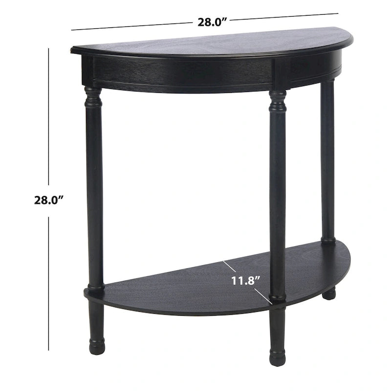 Console demi-lune avec étagère inférieure et pieds tournés
