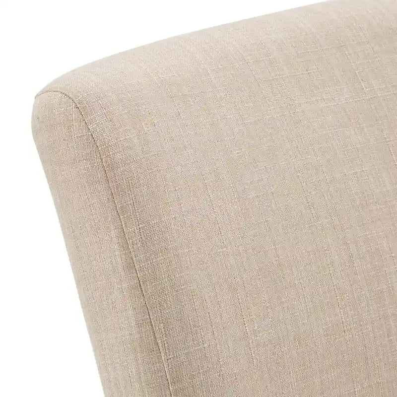 Tabouret de comptoir haut capitonné, cadre en bois massif, tissu en lin beige