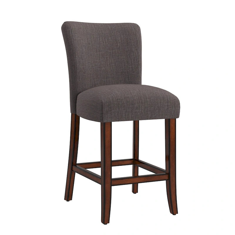 Tabouret de comptoir haut capitonné, cadre en bois massif, tissu en lin beige