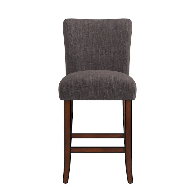 Tabouret de comptoir haut capitonné, cadre en bois massif, tissu en lin beige