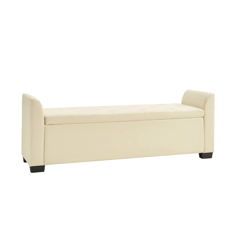 Banc de rangement capitonné ivoire avec accoudoirs évasés en PU, style de transition