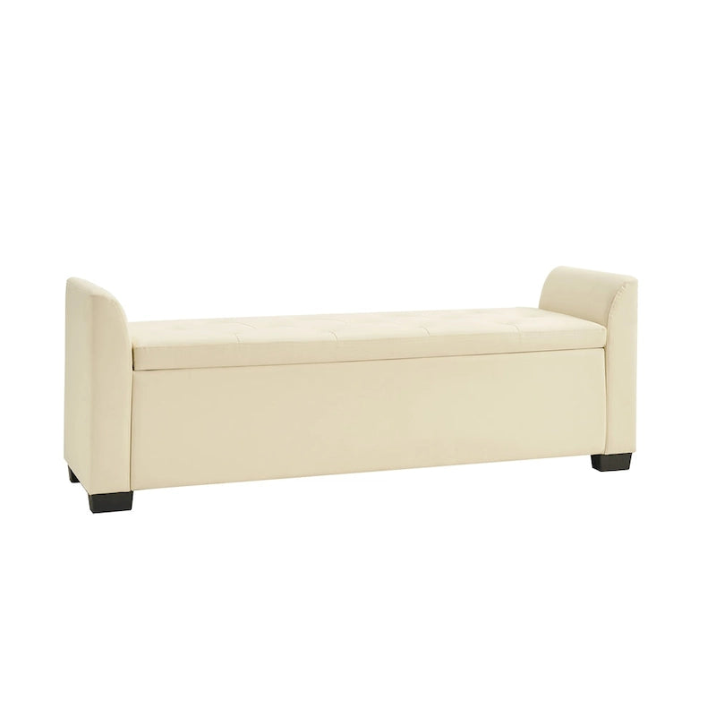 Banc de rangement capitonné ivoire avec accoudoirs évasés en PU, style de transition