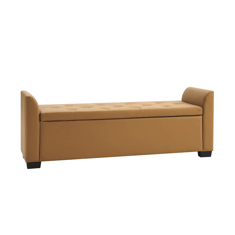 Banc de rangement capitonné ivoire avec accoudoirs évasés en PU, style de transition