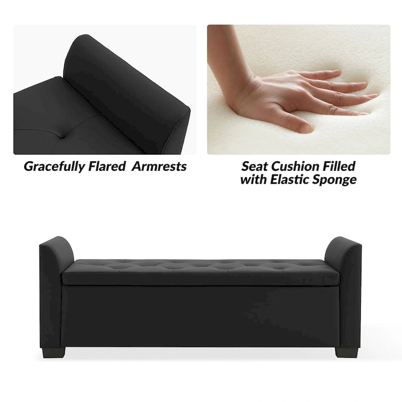 Banc de rangement capitonné ivoire avec accoudoirs évasés en PU, style de transition