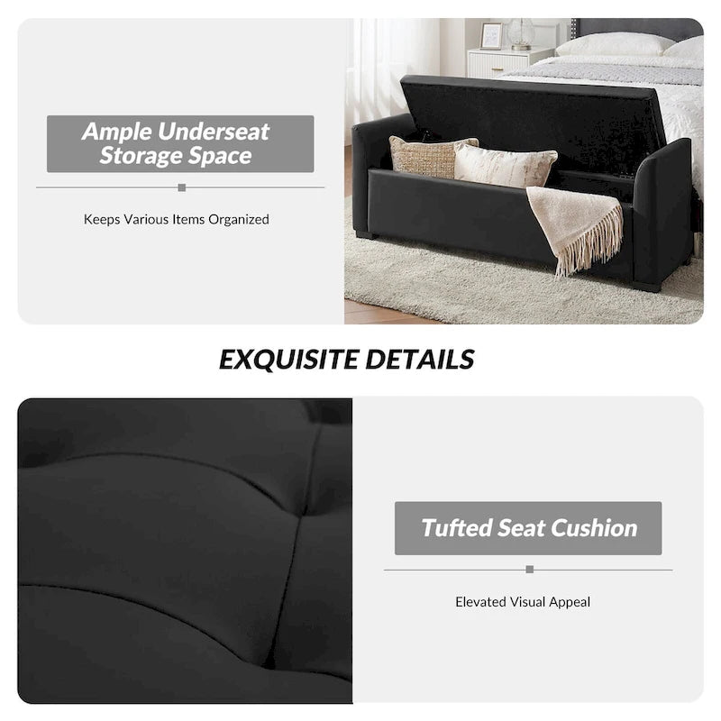 Banc de rangement capitonné ivoire avec accoudoirs évasés en PU, style de transition